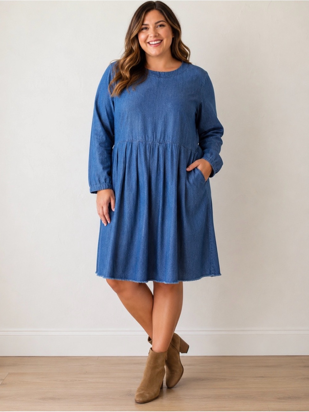 Country Wear Clothing Company 100% Cotton Denim Dress Size 14 Long Sleeve Blue